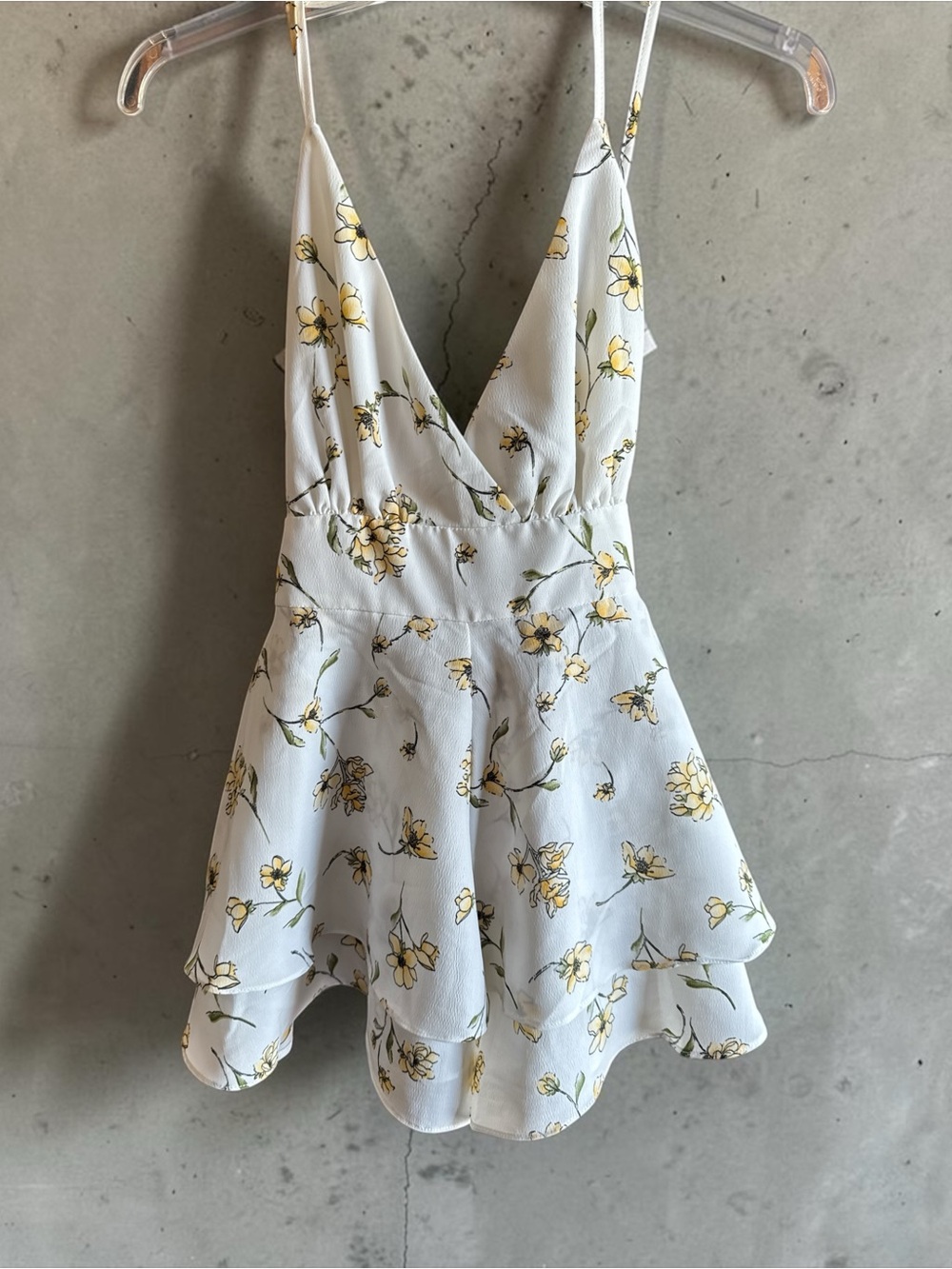 Forever 21 White Floral Ruffle Shorts Romper with Yellow Flowers